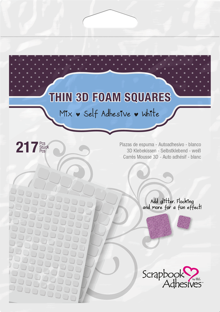 Scrapbook adhesives doublesided adhesive Thin 3D Foam Squares, White Mixed Sizes 1 mm, 217 pcs